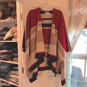 Sezane Striped Poncho Wrap Sweater Cardigan